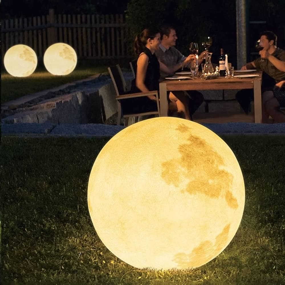 Outdoor Wall Lights LED Moon Floor Lamp, 3D Outdoor Waterproof Moon Decorative Lamp, Rechargeable Dimmable Garden Light Fixture for Dining Atmosphere Light Waterproof Pillar Lamp(Size:50cm)
