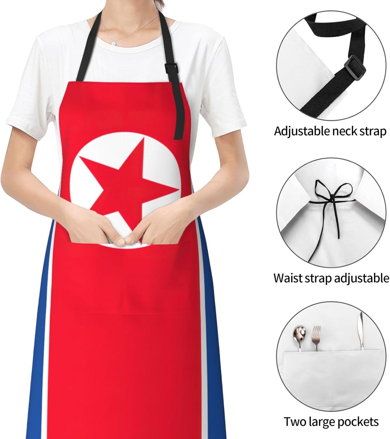 Korean flag print Waterproof chef's apron with pocket apron for kitchen cooking baking barbecue and gardening