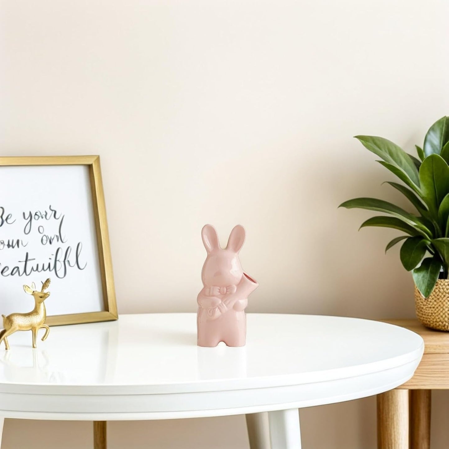 FAVOMOTO Hydroponic Ceramic Flower Vase Cute Bunny Planter Pot with Realistic Rabbit Sculpture for Living Office Decor Porcelain Rabbit Vase for DIY Floral Arrangements and Home Accent