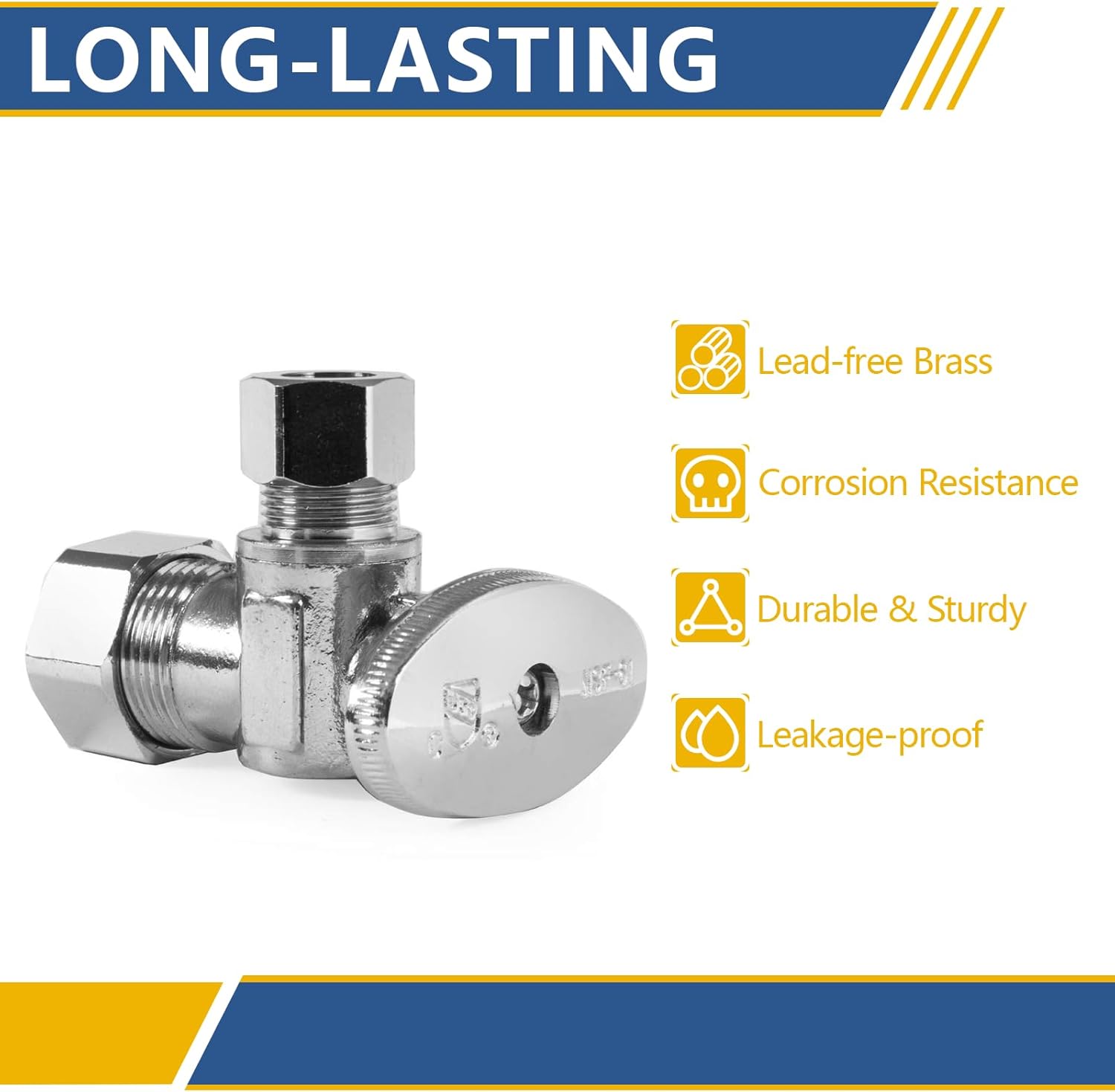 10 Pack Angle Stop Valve,1/4 Turn Water Shut Off Valves,1/2" Nominal (