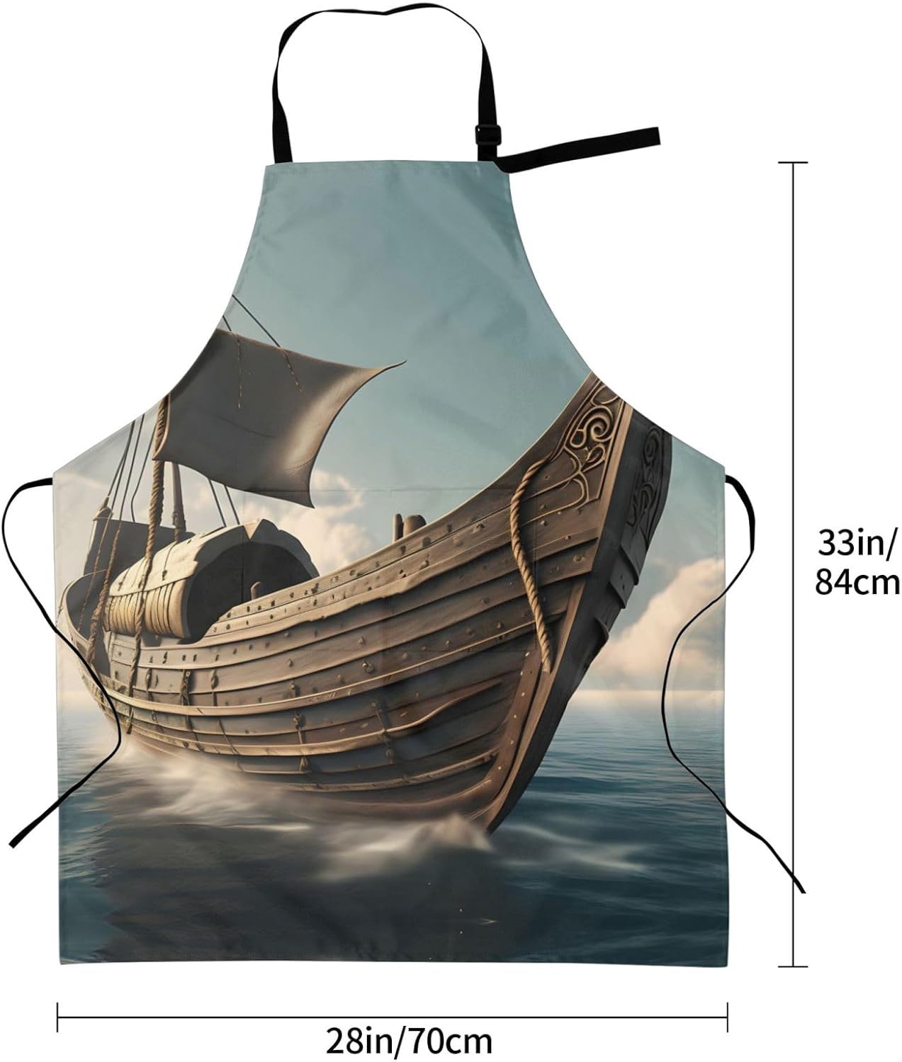 Old Viking Boat Print 28x33 In Adult Kitchen Apron with Pockets Versatile Chef Smock for Cooking Baking