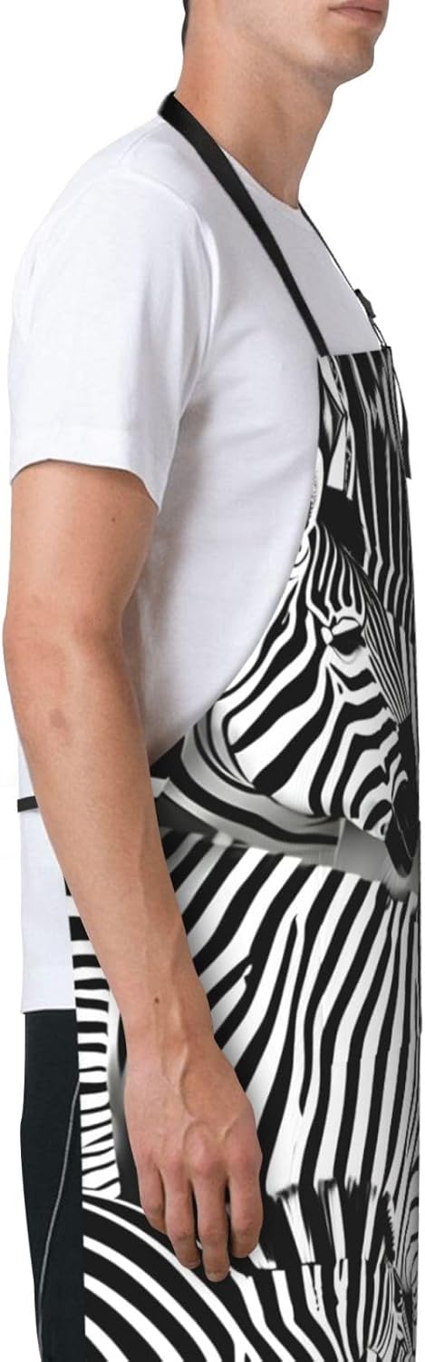 Zebra Print Laundry apron 28x33 In Waterproof Kitchen Apron with Pockets for Cooking Baking