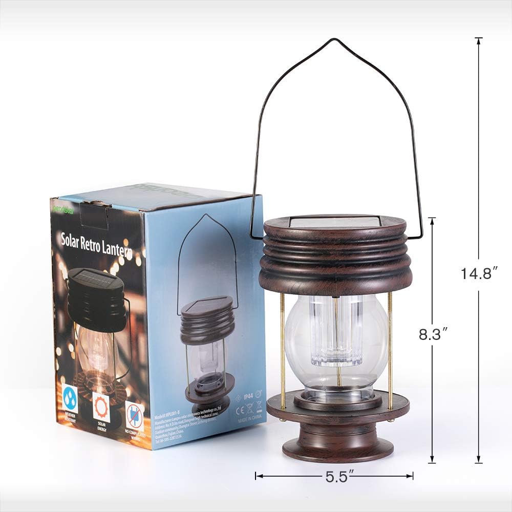 Hanging Solar Garden Lights Outdoor - 8.3” Solar Powered Waterproof Retro Christmas Lanterns, Bright Landscape Lamp, 30 Lumen, 2 Pack, Great Decor for Patio, Yard, Garden and Table (Warm White)