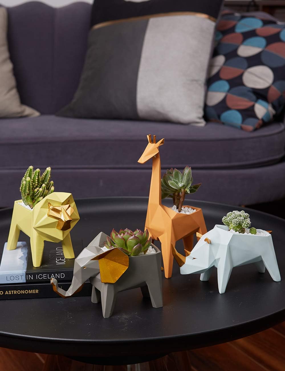 HauCoze Cactus Succulent Planter Geometric Elephant Statue Sculpture Home Decoration Handmade Premium Gifts Souvenirs Giftbox Safety Paint for Kids Polyresin 17cmL