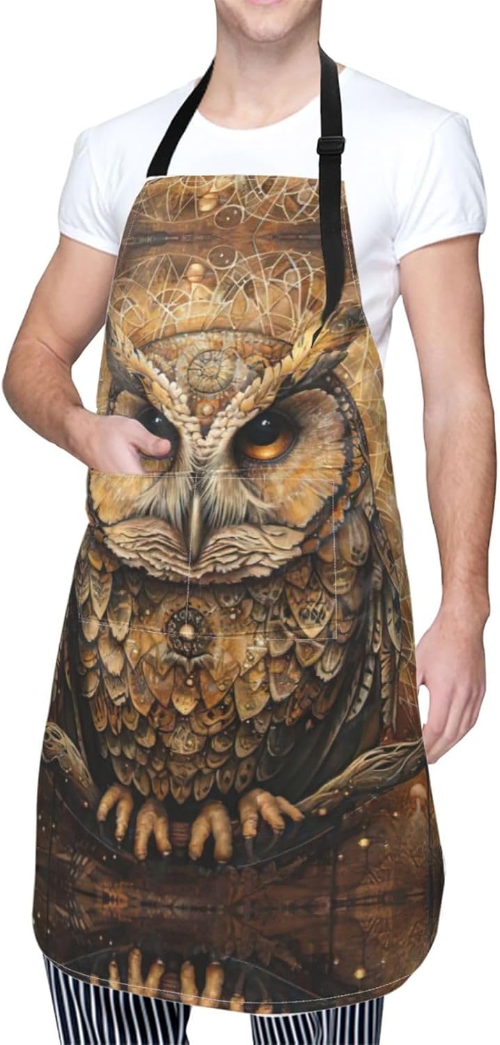 Owl Beliefs print Waterproof chef's apron with pocket apron for kitche
