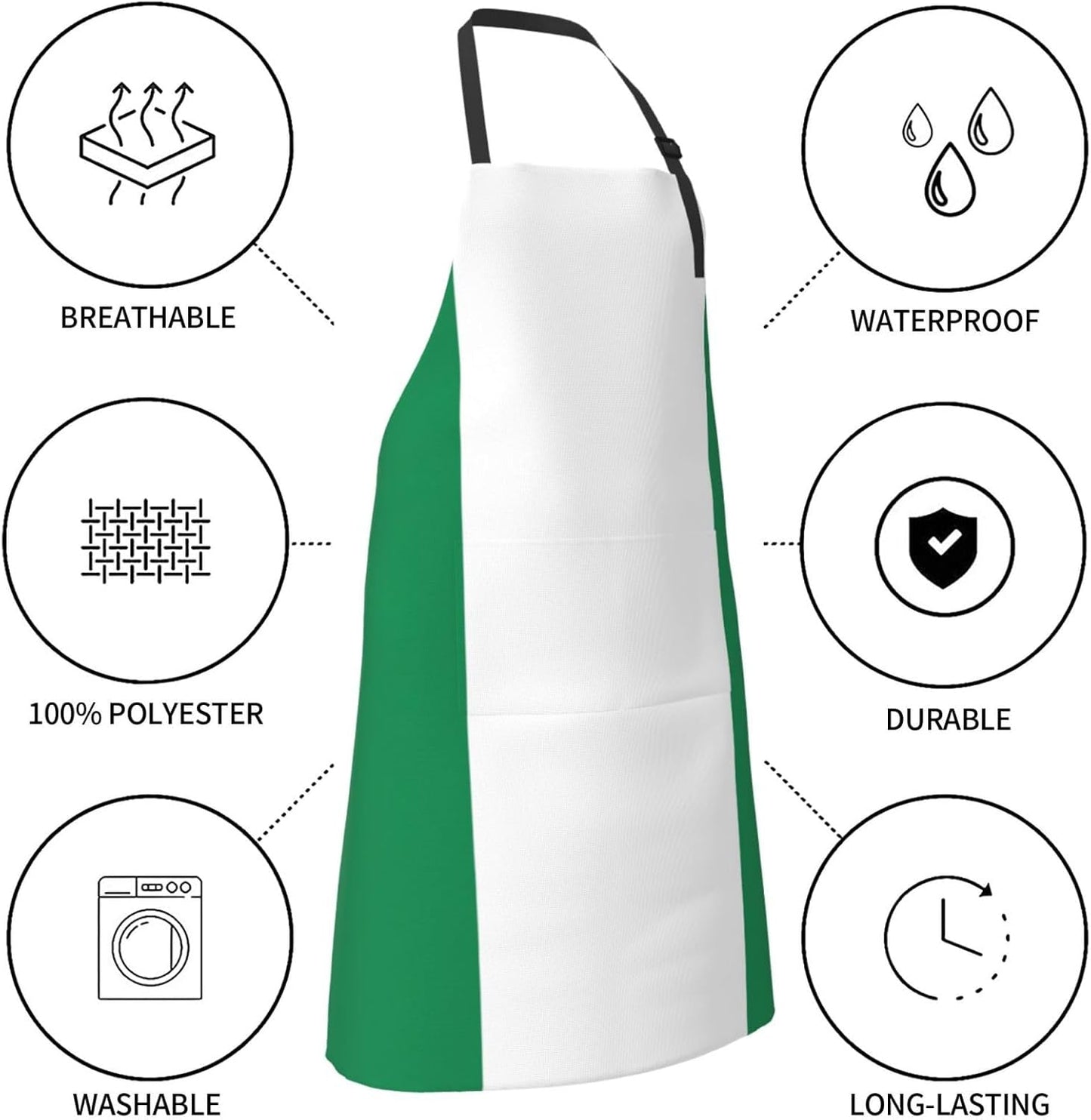Flag of Nigeria Print Laundry apron 28x33 In Waterproof Kitchen Apron with Pockets for Cooking Baking