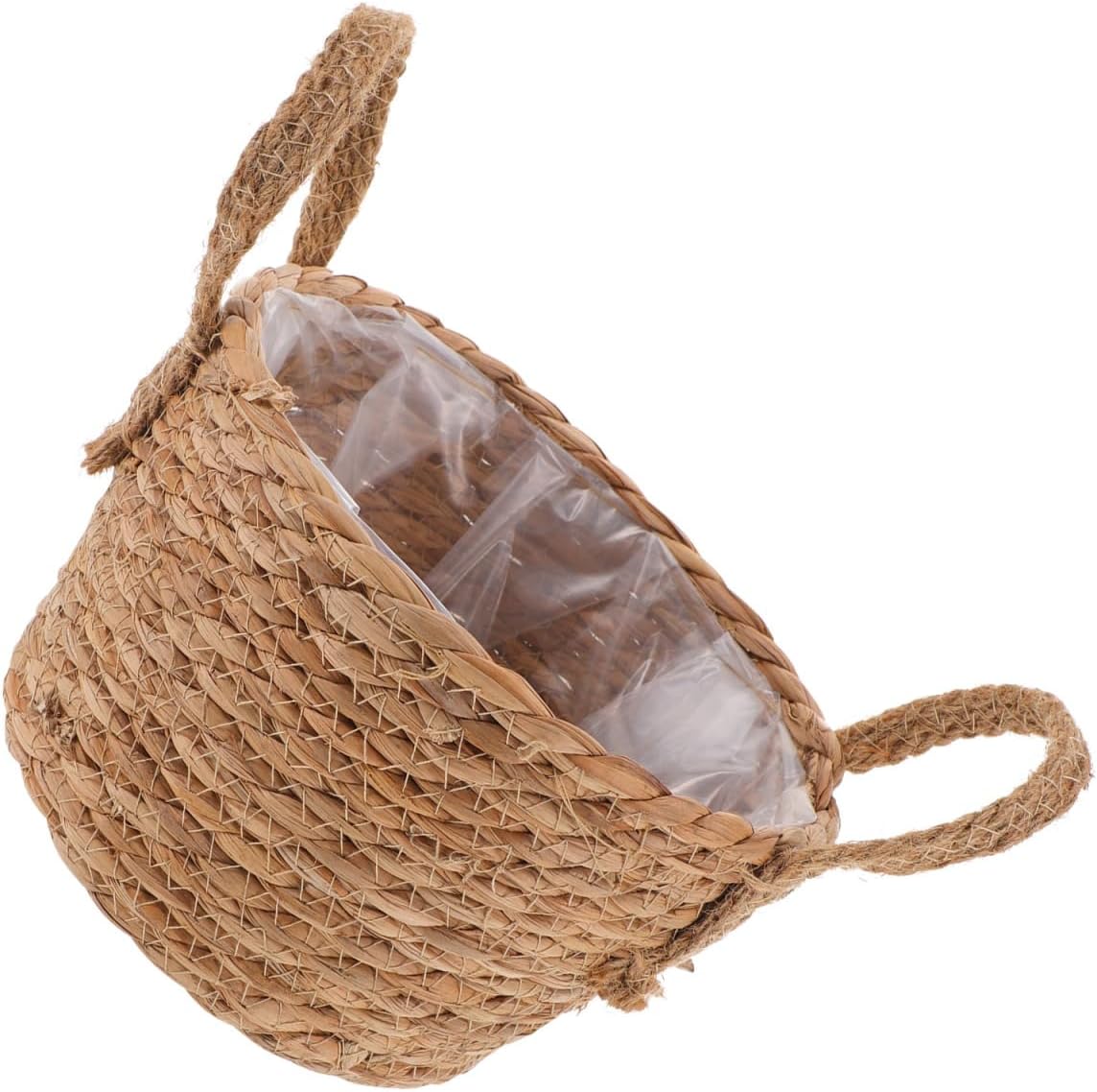 8Inch Woven Flower Basket with Handles Natural Handwoven Wicker Basket Flower Container for Indoor Outdoor Plants Farm Style Planter Pot