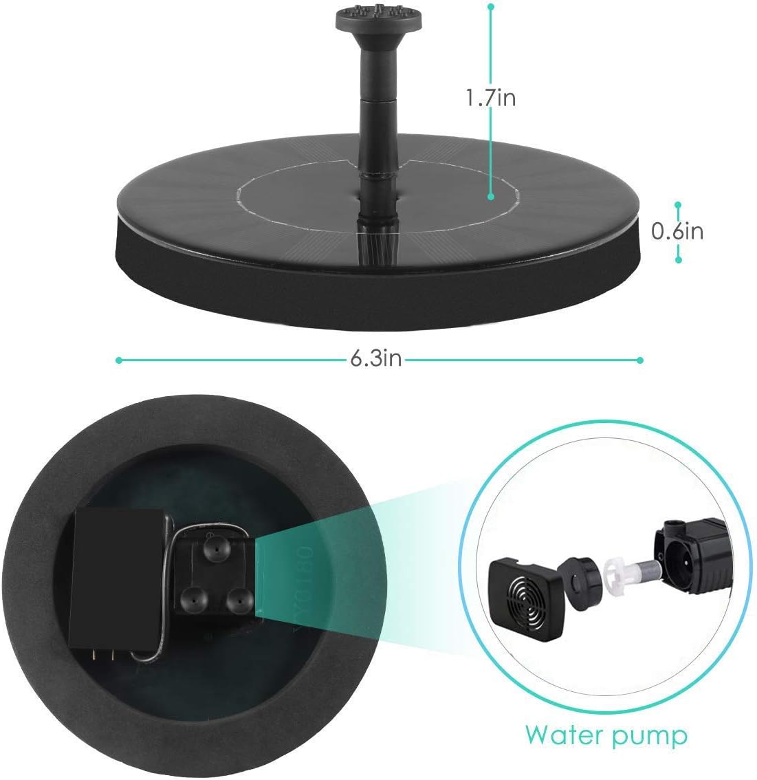 Solar Fountain Water Pump for Bird Bath, New Upgraded Mini Solar Powered Fountain Pump 1.5W Free Standing Solar Panel Kit Water Fountain for Garden, Pond, Pool, and Outdoor