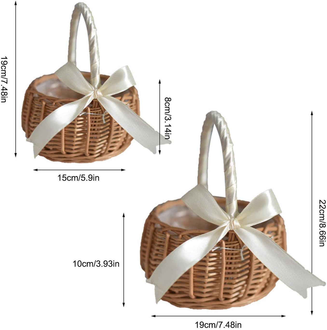 Wicker Rattan Flower Basket, Wedding Flower Girl Baskets, Willow Handwoven Basket with Handles and Plastic Insert, Woven Eggs Candy Basket for Garden Decor, White, S (210209HT07-1-10031-1949313471)