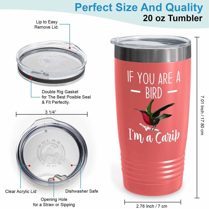 Bird Lover Coral Edition Viking Tumbler 20oz - Bird and Carib - Hummingbird Nest Cage Parrot Dad Gardening Outdoor Birdwatcher Feeder