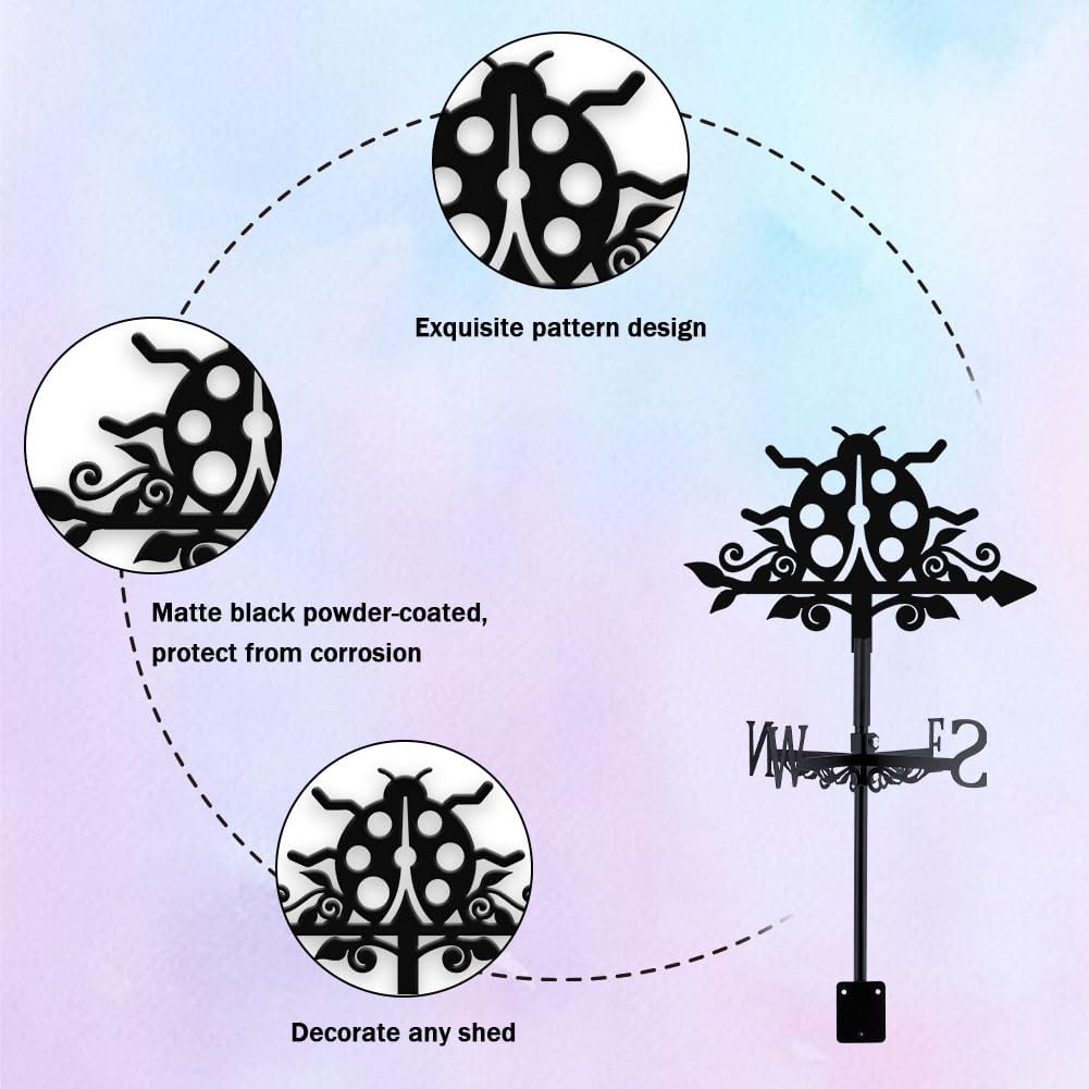 Ladybug Weathervane Metal Wind Vane Animal Ladybird Garden Art Decorat