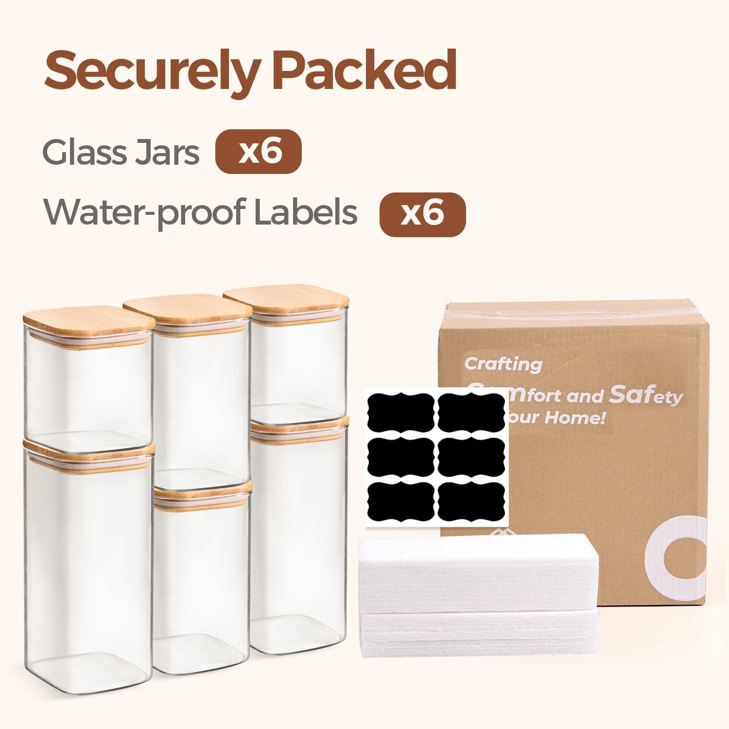 ComSaf Airtight Glass Storage Canister with Lids (0.7Qt/1.2Qt/1.6Qt) S