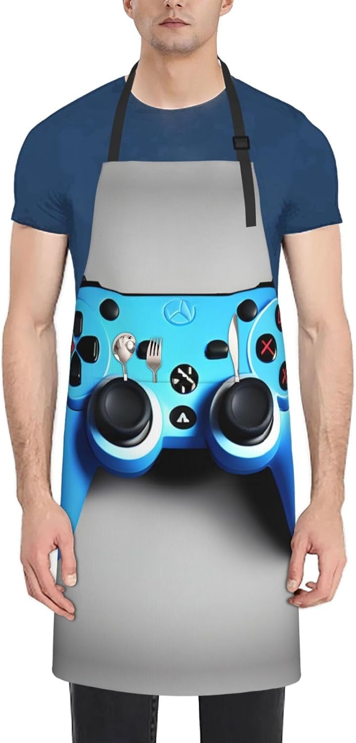 Blue Game Controller Print Laundry apron 28x33 In Waterproof Kitchen A