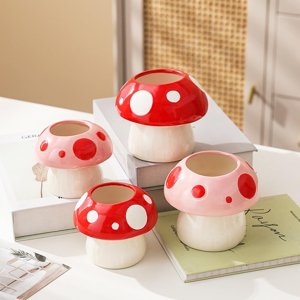 Small Ceramic Planters Succulent Plant Pots Cute Mushroom Shaped Planters,Flower Pots,Cactus Pots,Home Decor Garden Decor(Plants not Included),Pink1