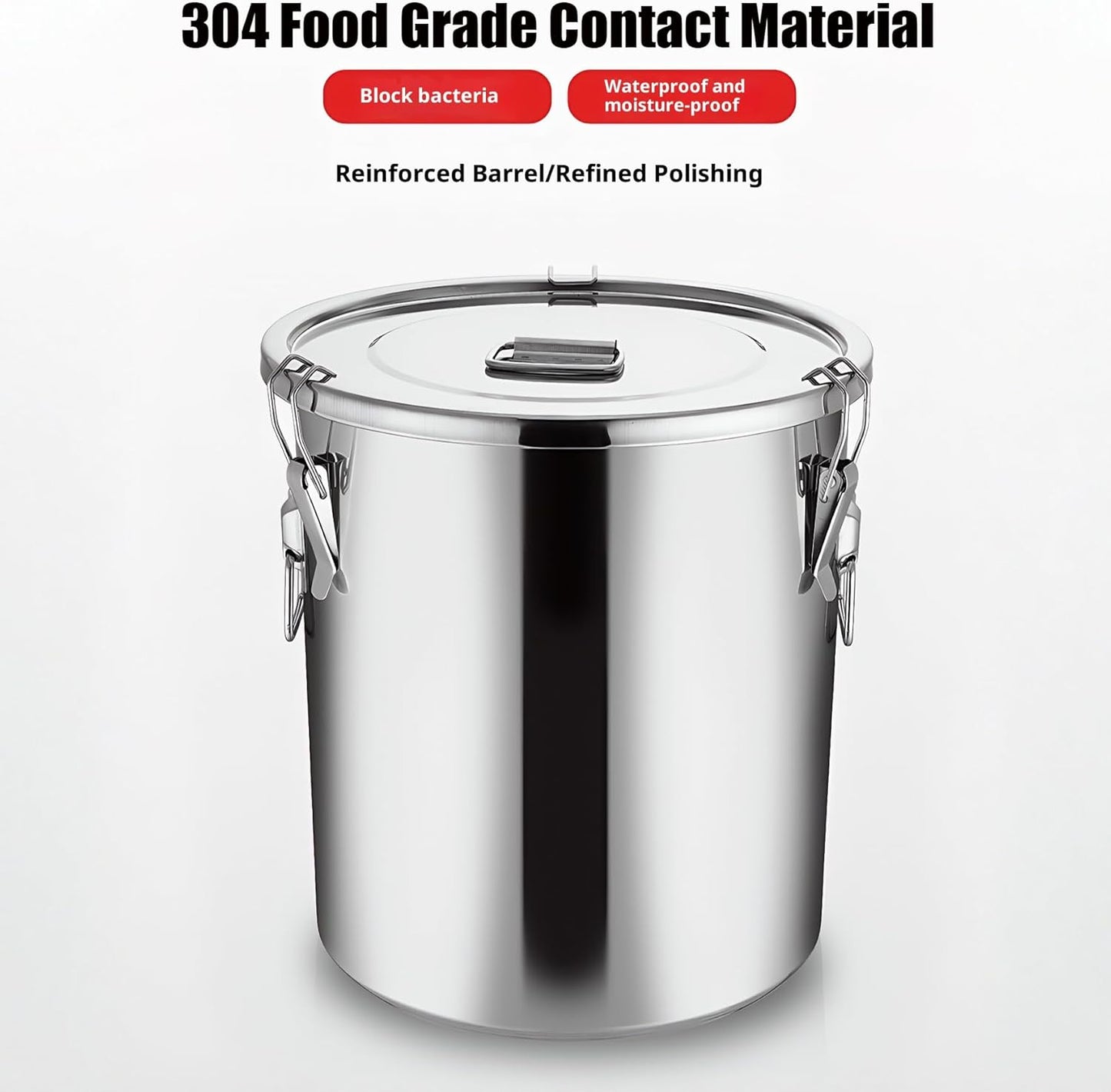 5.5Gal 304 Stainless Steel Airtight Canister,Metal Bucket Large Stainless Steel Canisters - Locking Clamp & Airtight Lids - Dog Food/Bird Seed/Coffee Storage Container