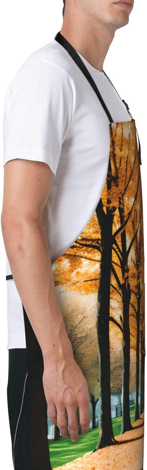 YANYU Autumn leaves Print 28x33 In Kitchen Apron Stylish Chef Apron with Pockets for Cooking Baking Painting