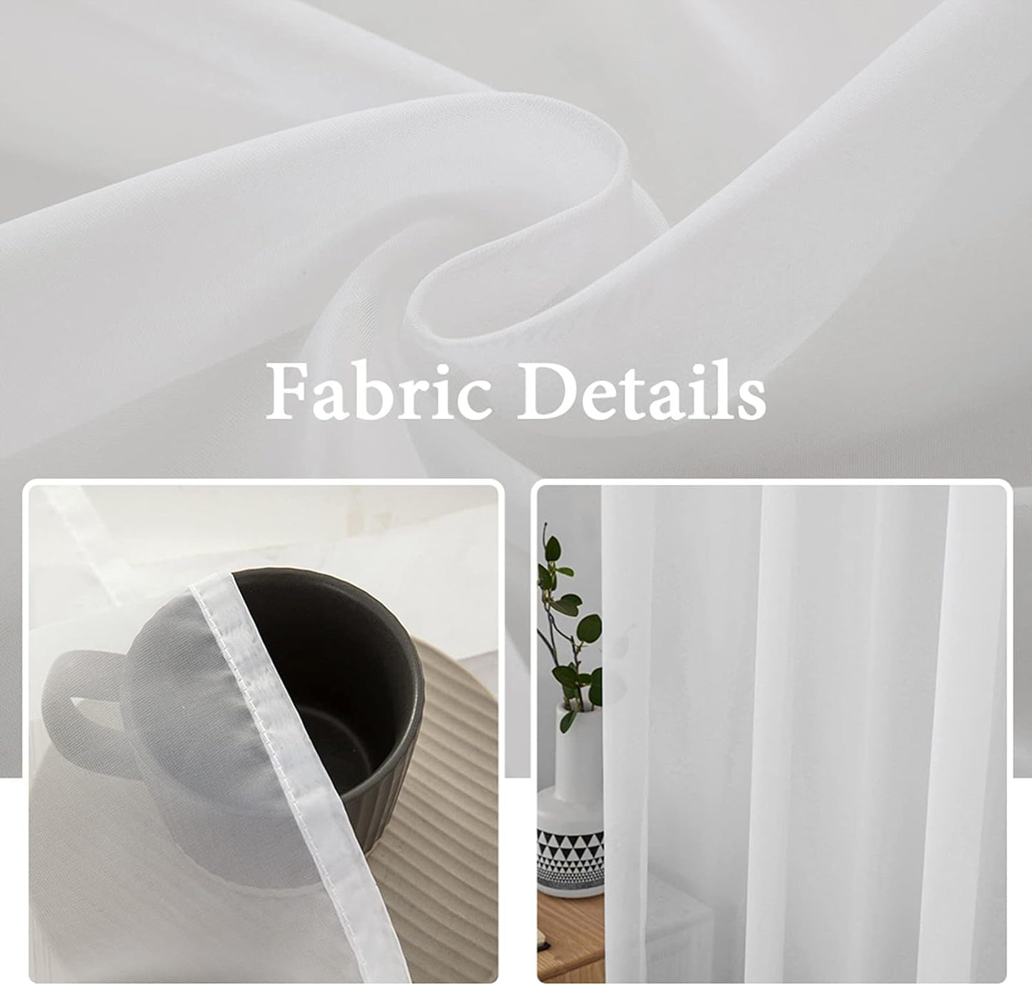 MIULEE 2 Panels Solid Color White Sheer Window Curtains Elegant Window Voile Panels/Drapes/Treatment for Bedroom Living Room (54 X 84 Inches White)