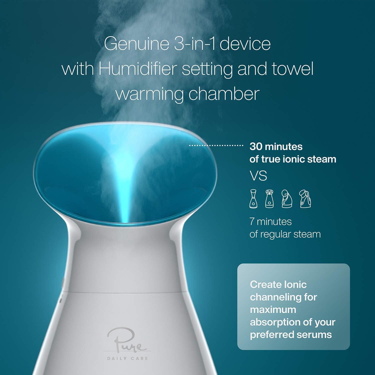 Pure Daily Care NanoSteamer Large 3-in-1 Nano Ionic Facial Steamer wit