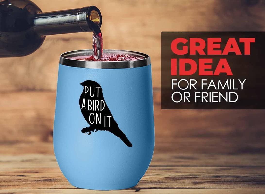 Bird Lover Blue Edition Wine Tumbler 12oz - Put a bird on it - Hummingbird Nest Cage Parrot Dad Gardening Outdoor Birdwatcher Feeder