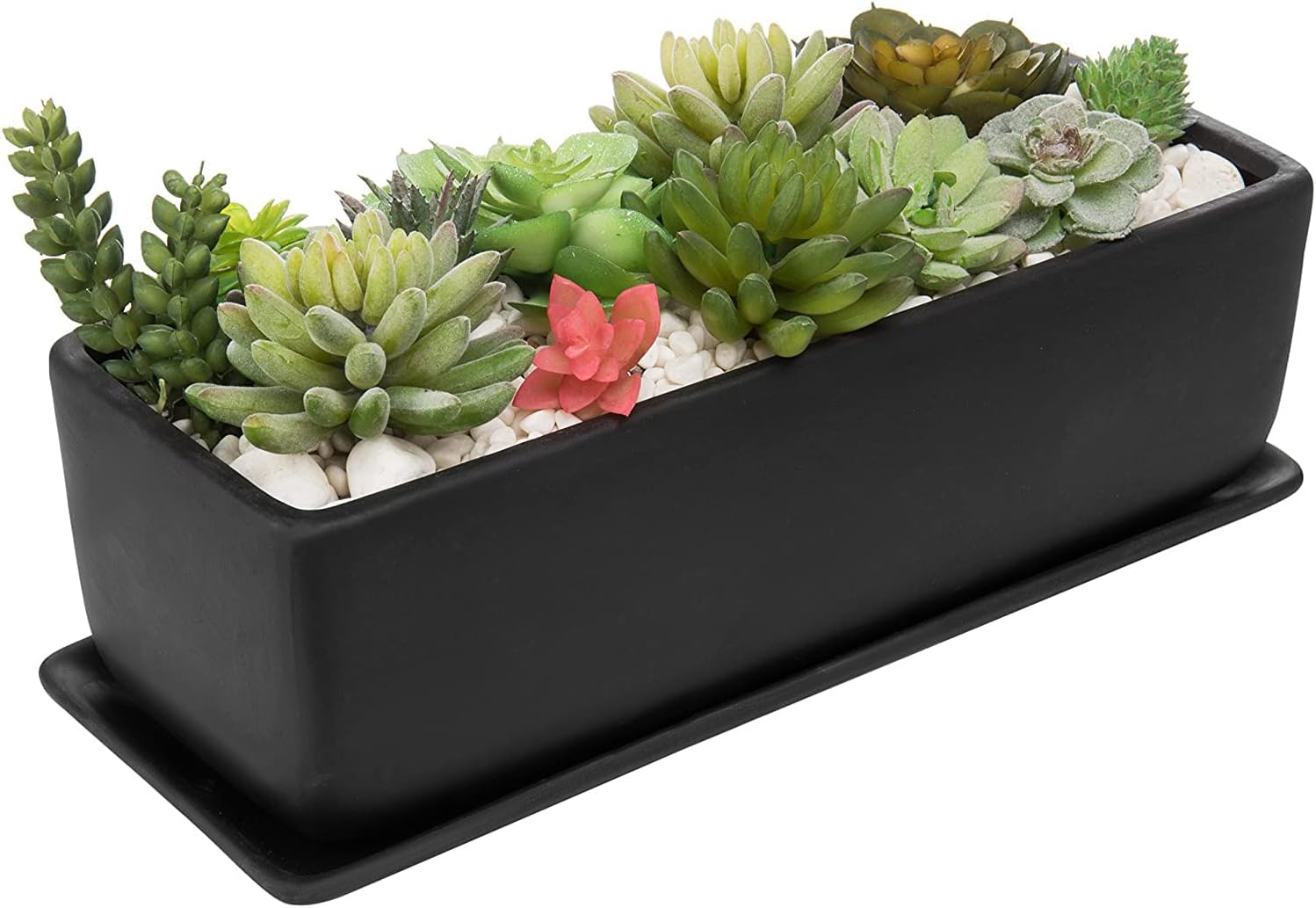 MyGift 14 Inch Ceramic Indoor Plant Pot, Rectangular Succulent Planter