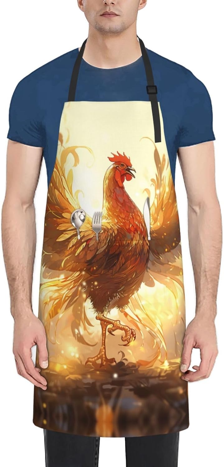 Shine Rooster print Waterproof apron with pocket adjustable cooking apron for adult kitchen bibs to bake