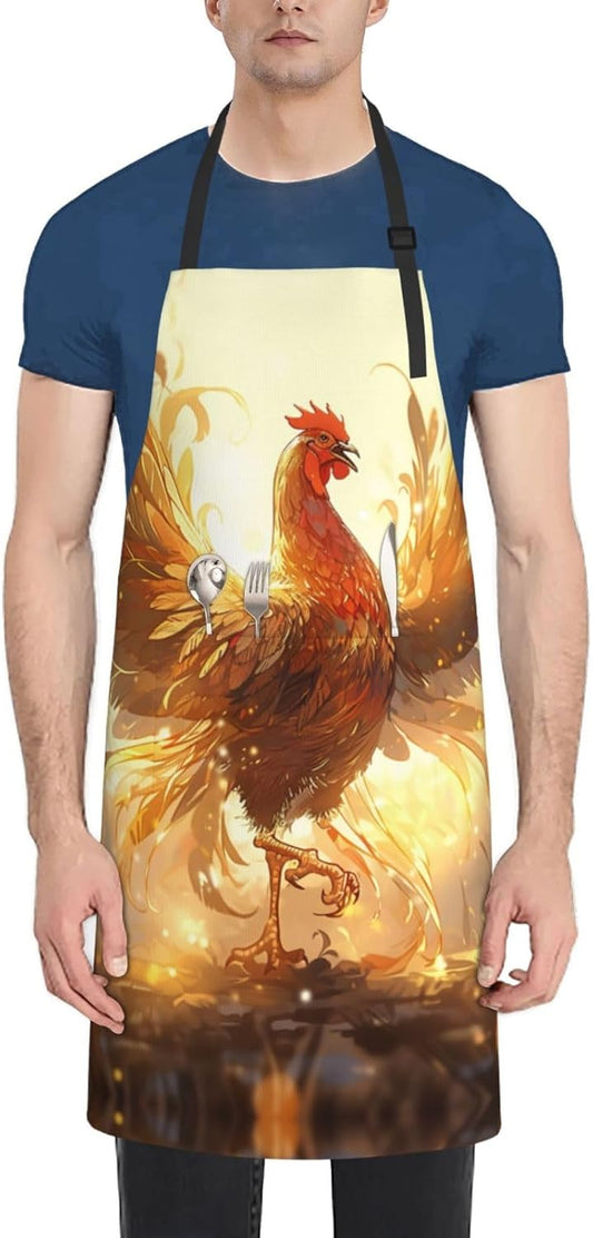 Shine Rooster print Waterproof apron with pocket adjustable cooking apron for adult kitchen bibs to bake