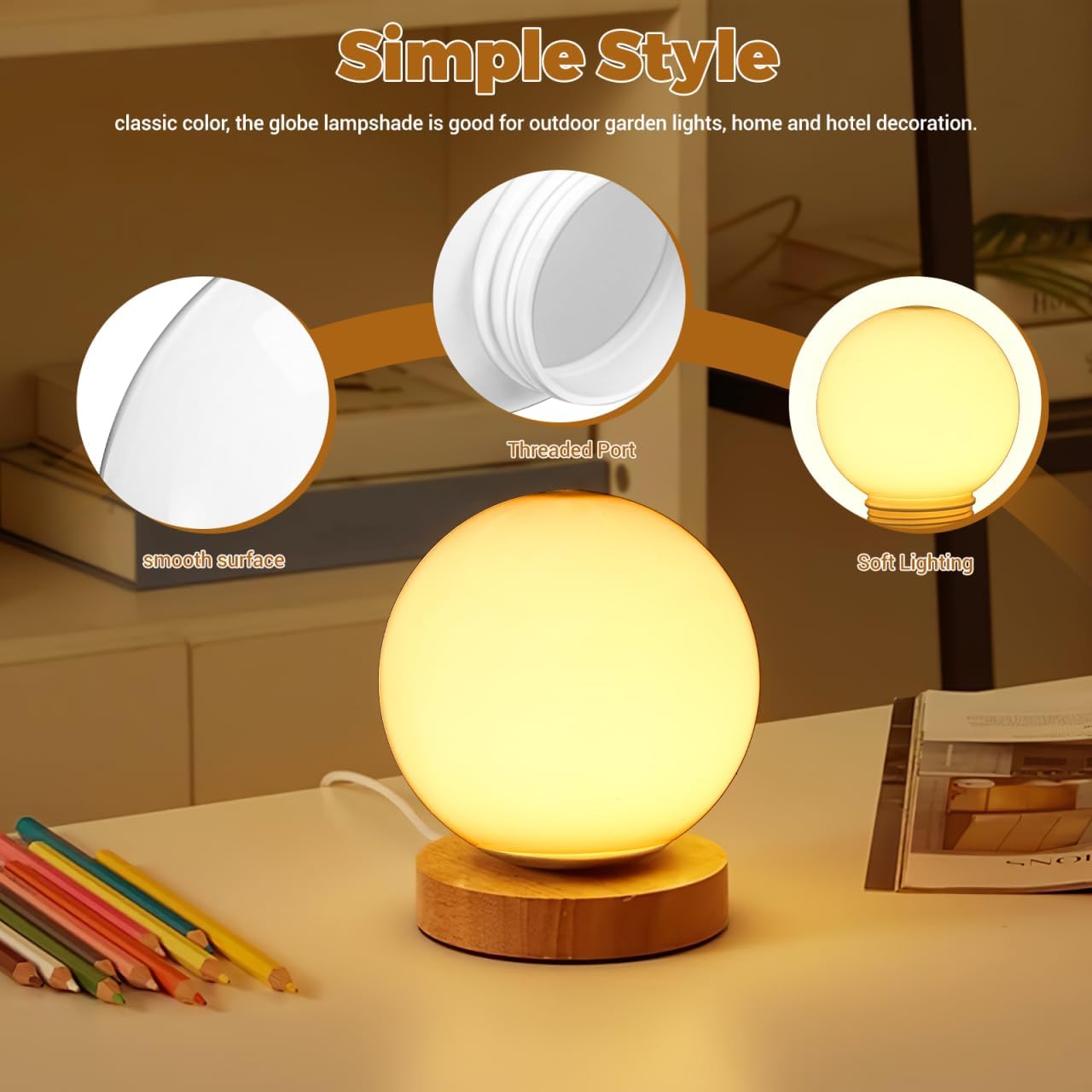 Lurrose 3 Pack Acrylic Globe Lamp Shade Replacement 5.90 Inch Round Ba