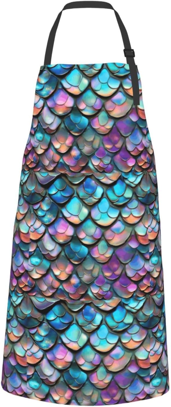YANYU Mermaid Scale Print 28x33 In Kitchen Apron Stylish Chef Apron wi