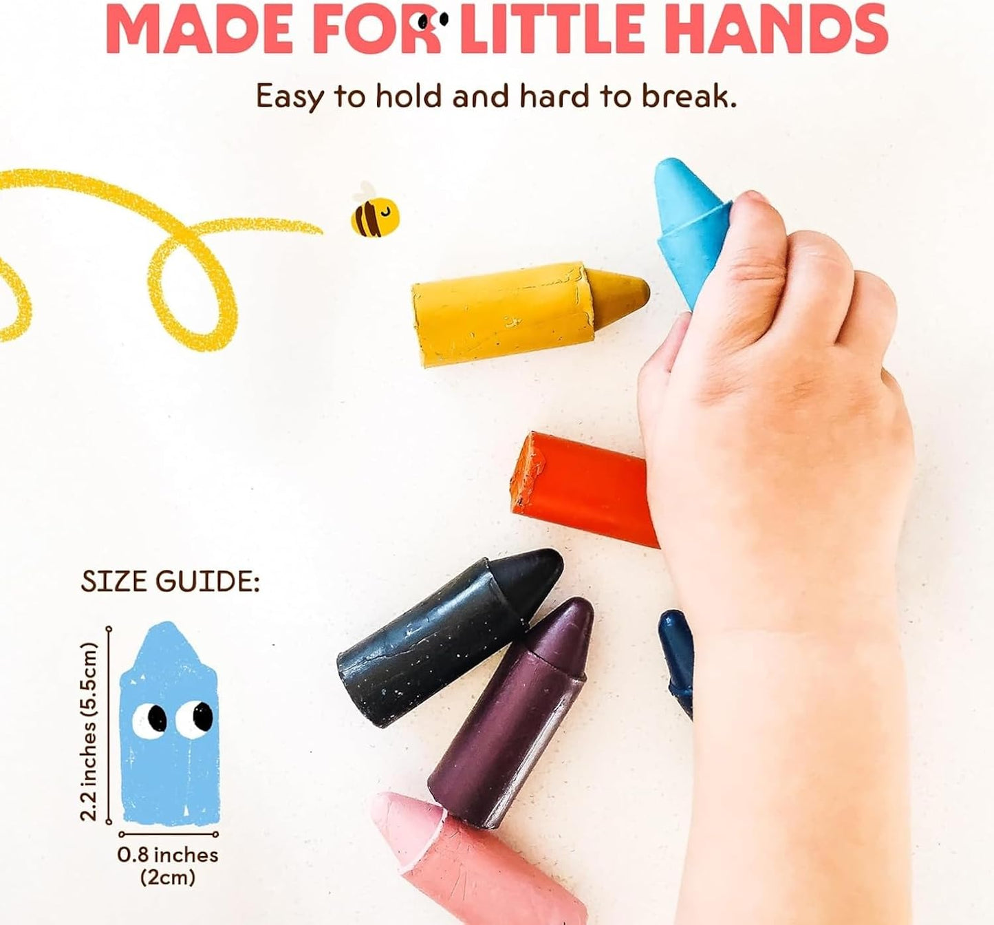 Honeysticks 100% Pure Beeswax Crayons (12 Pack) - Non Toxic Crayons for Toddlers 1-3, Safe for Baby from 1 Year Old Plus, Handmade with Natural Beeswax and Food-Grade Colors, Eco Friendly