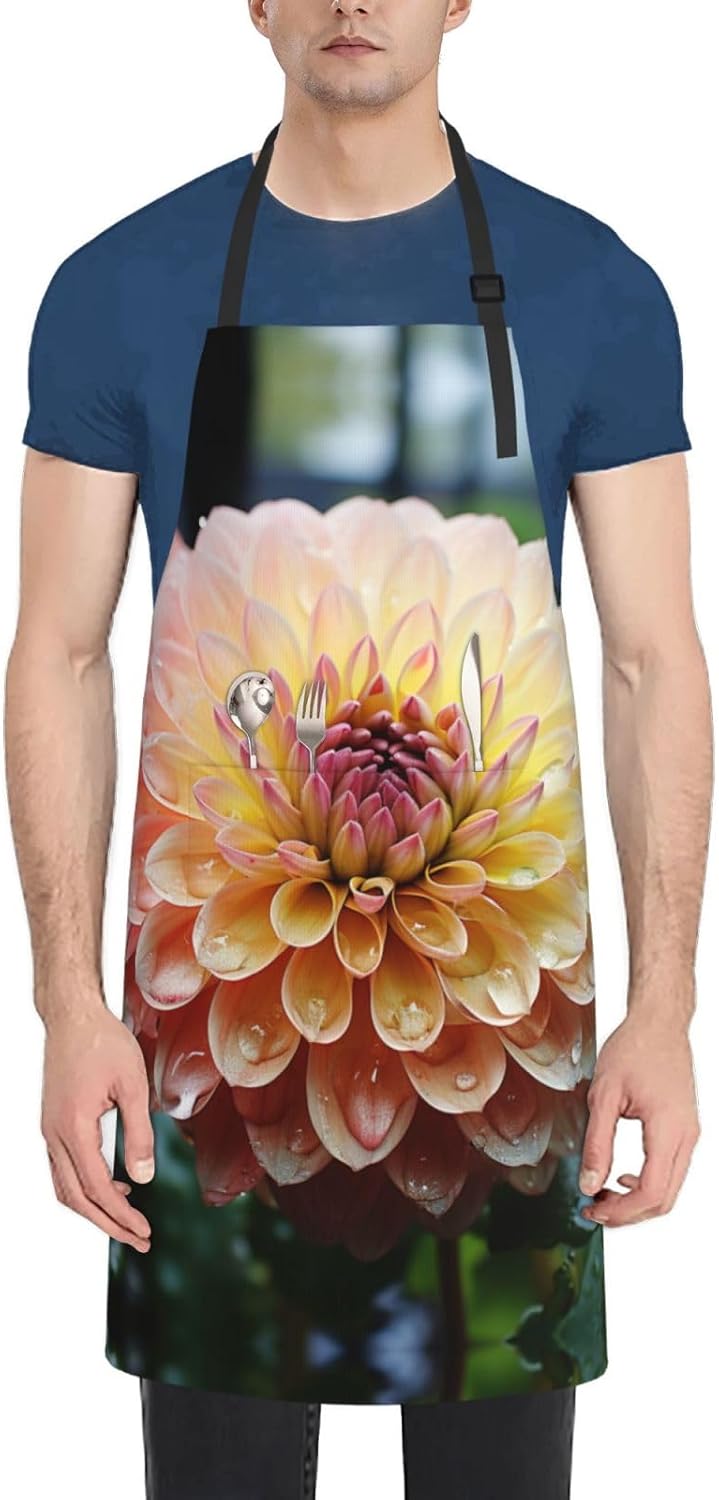 Pretty Flowers print Waterproof apron with pocket adjustable cooking apron for adult kitchen bibs to bake