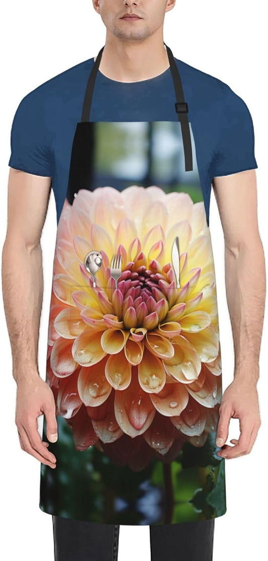 Pretty Flowers print Waterproof apron with pocket adjustable cooking apron for adult kitchen bibs to bake
