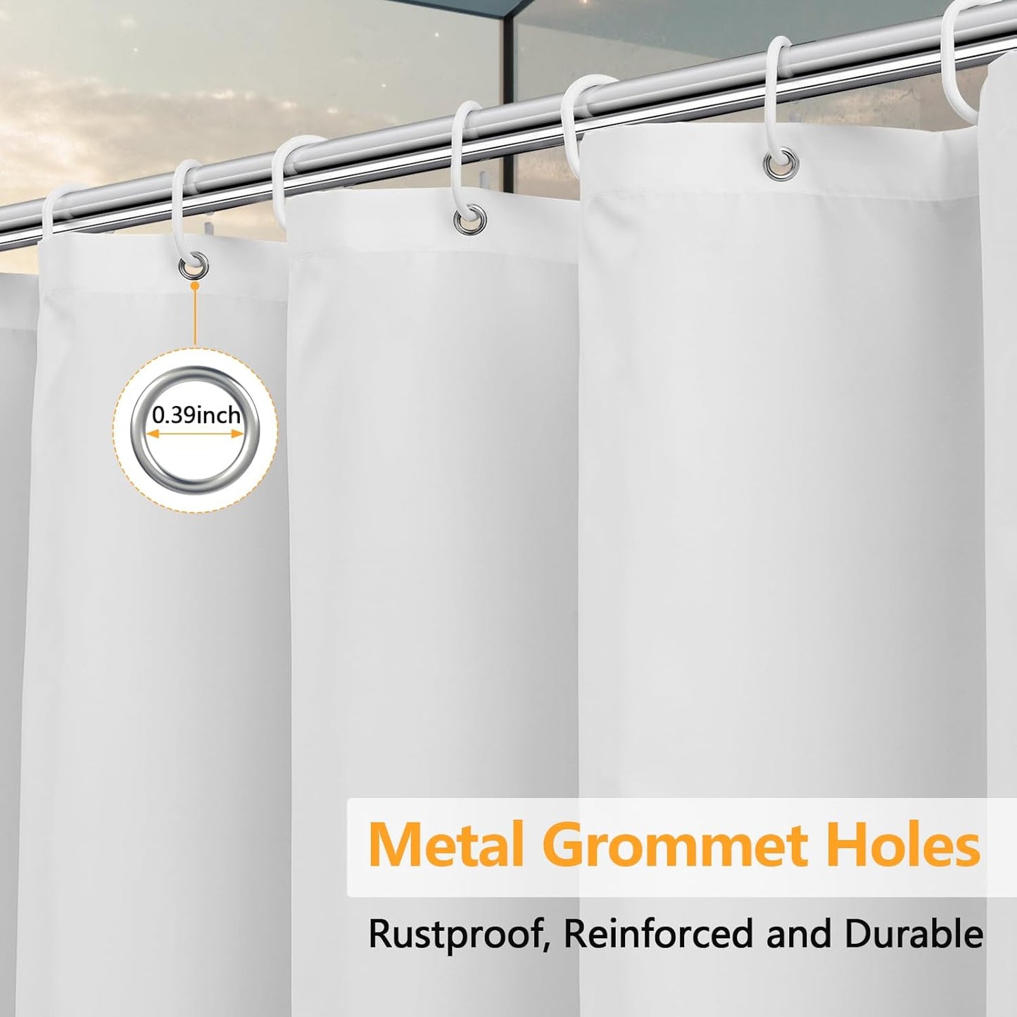 Waterproof Fabric Shower Curtain Liner with 3 Extra-Large Magnets, 72 x 72 inch Washable Cloth Shower Liner Odorless Hotel Quality, Neutral White Lightweight Shower Curtain for Bathroom