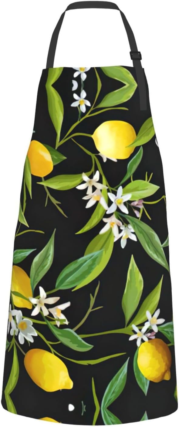 Lemon and Flower Print Laundry apron 28x33 In Waterproof Kitchen Apron with Pockets for Cooking Baking