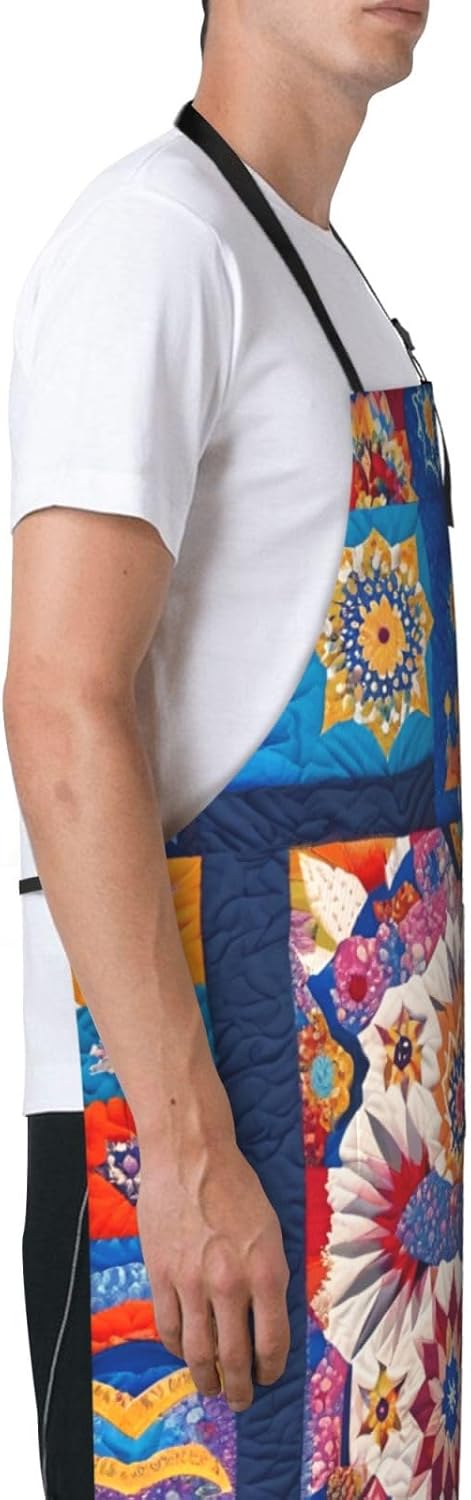 YANYU Retro flowwer Print 28x33 In Kitchen Apron Stylish Chef Apron with Pockets for Cooking Baking Painting