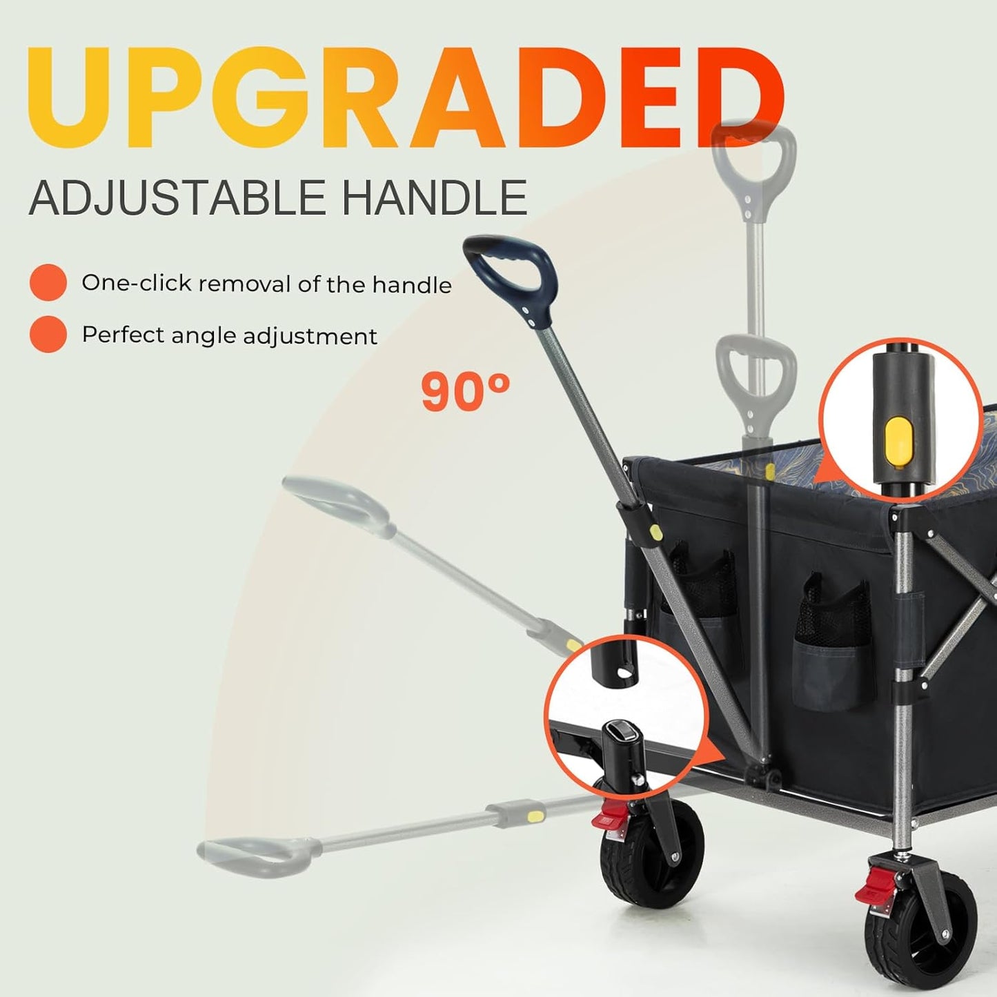 Overmont Collapsible Wagon with Tailgate - 49.2" Extended Heavy Duty Foldable Utility Wagon Folding Cart with All-Terrain Wheels for Outdoor Camping Sports Garden Beach Grocery - 300lbs Support
