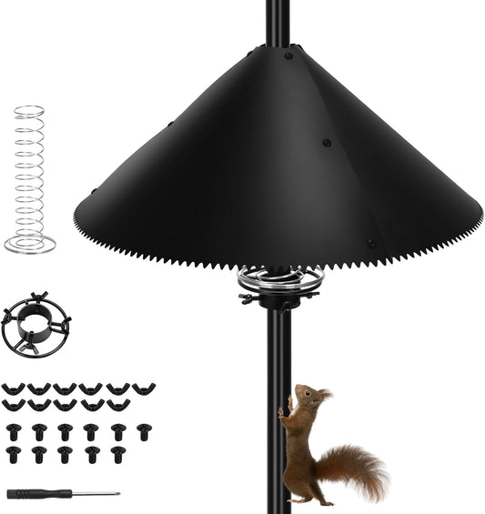 Yummy Sam 19 inch Squirrel Baffle for Bird Feeder Pole Outside, Black Plastic Squirrel Proof Bird House Guard with Spring and Spiked Edge for Shepherd Hook and Outdoor Pole Mount Stoppers