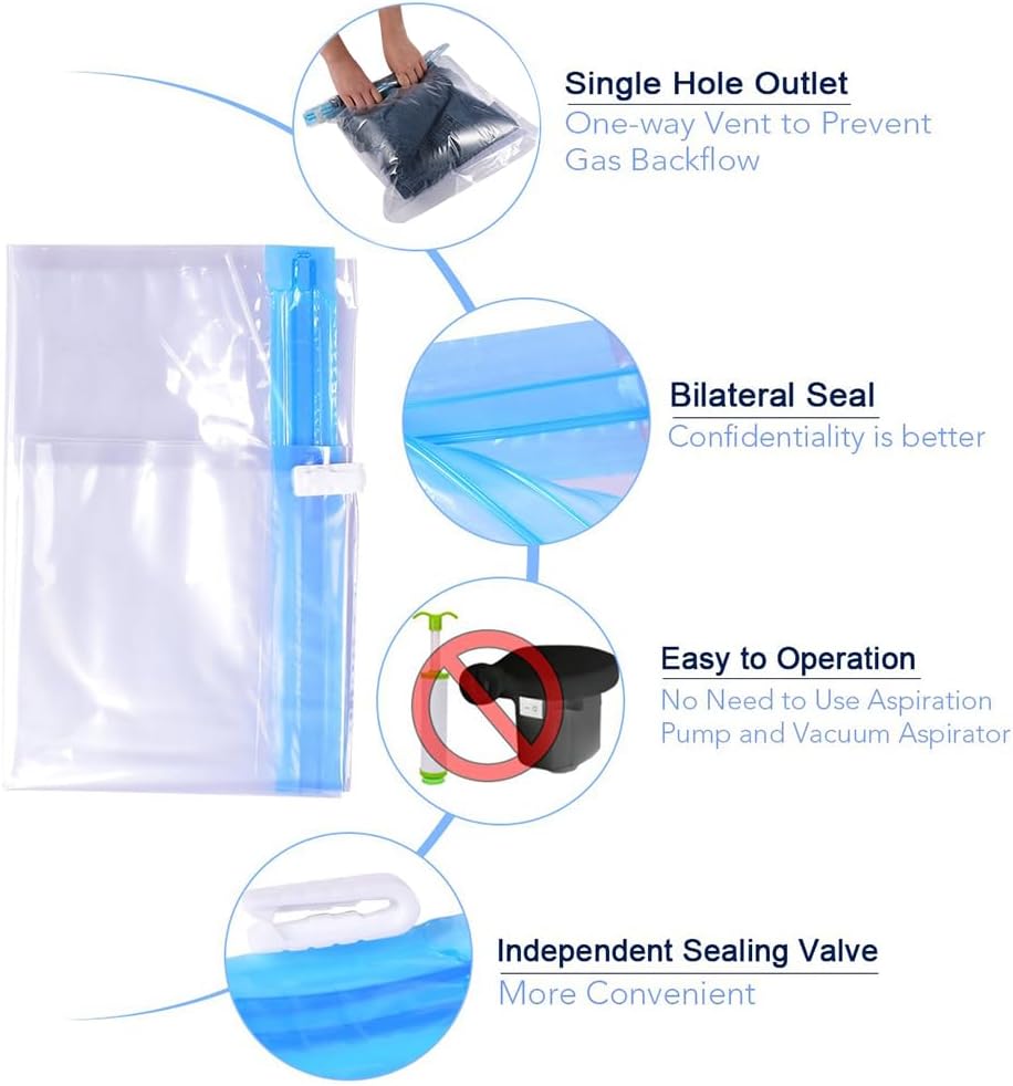 Compression Bags - Travel Essentials - 12 Pack Space Saver Bags - No Vacuum Pump Or Air Extractor is Needed - Storage Accessorie and Home Packing Organizers (transparent)