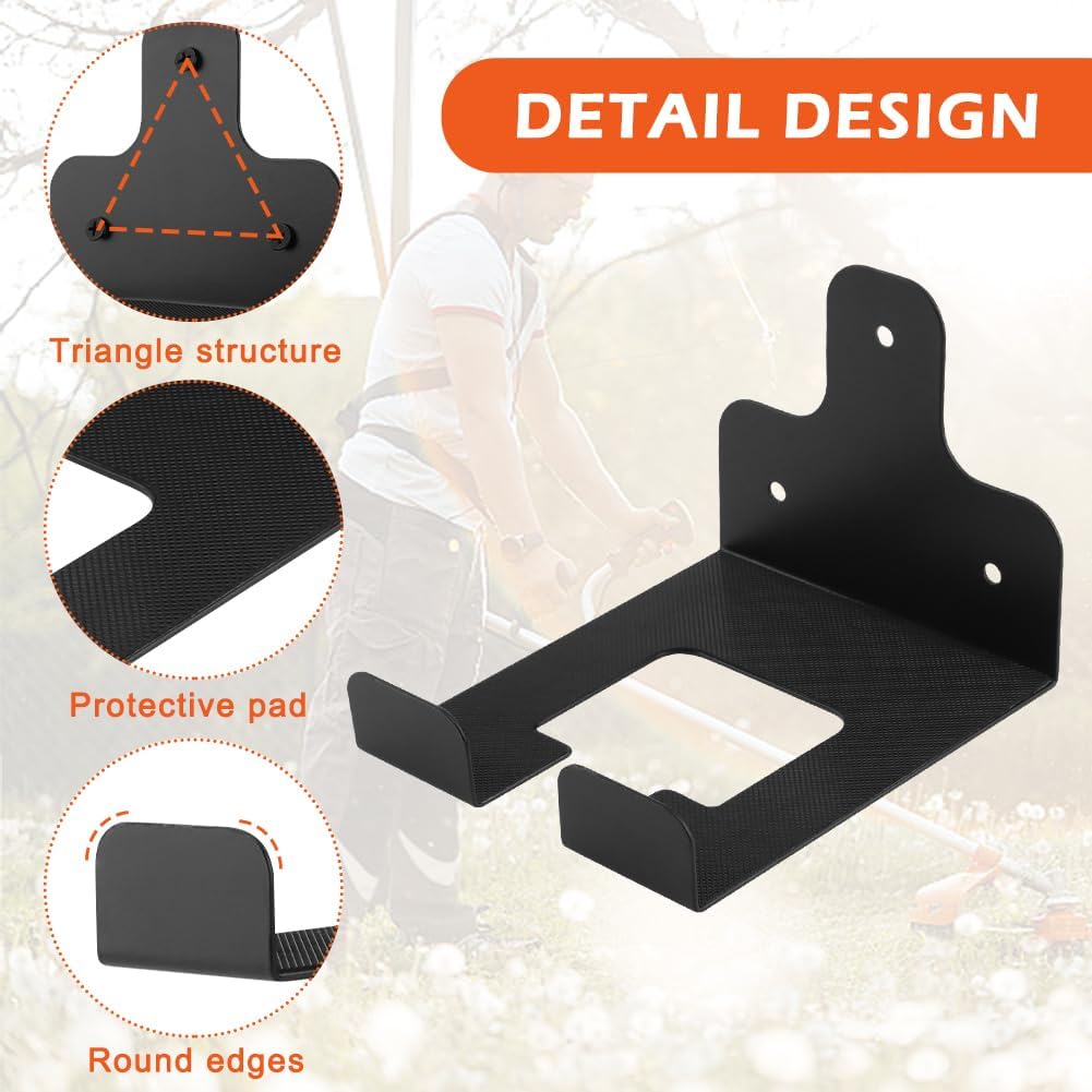 2-Pack Heavy-Duty Garage Organizer Trimmer Rack, Wall Mount Wee-d Eater Hanger, Garden Power Tool Hooks for Lawn Mower, Chainsaw, Broom, Hose & Sports Gear(COLOR:Black)