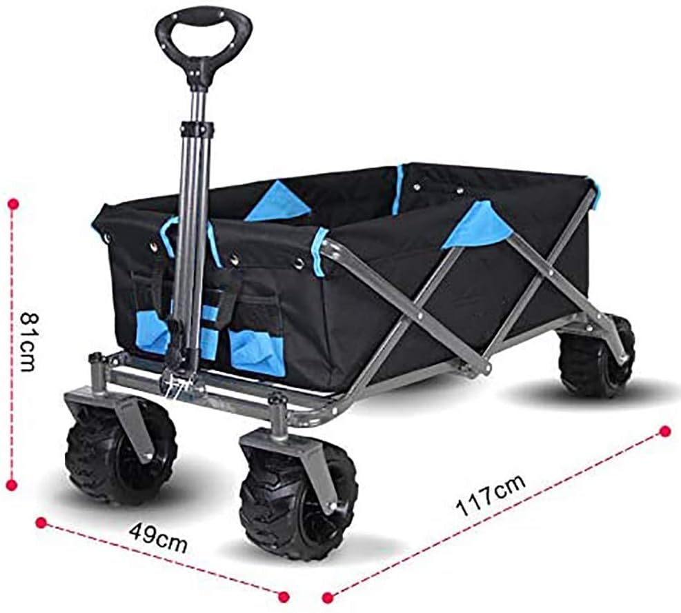 Foldable Wagon, All-Terrain Wheel Garden Cart Portable Dual-Brake Telescopic Pull Rod Multi-Speed Adjustment Pusher Rear Wheel Rotary