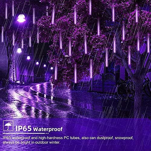 Waterproof Solar Garden Lights, Solar Meteor String Lights with 288 LEDs Falling Raindrop Effect, 50cm 8 Tubes Blue Outdoor Lights for Garden, Holiday, Party, Wedding & Christmas (Purple)