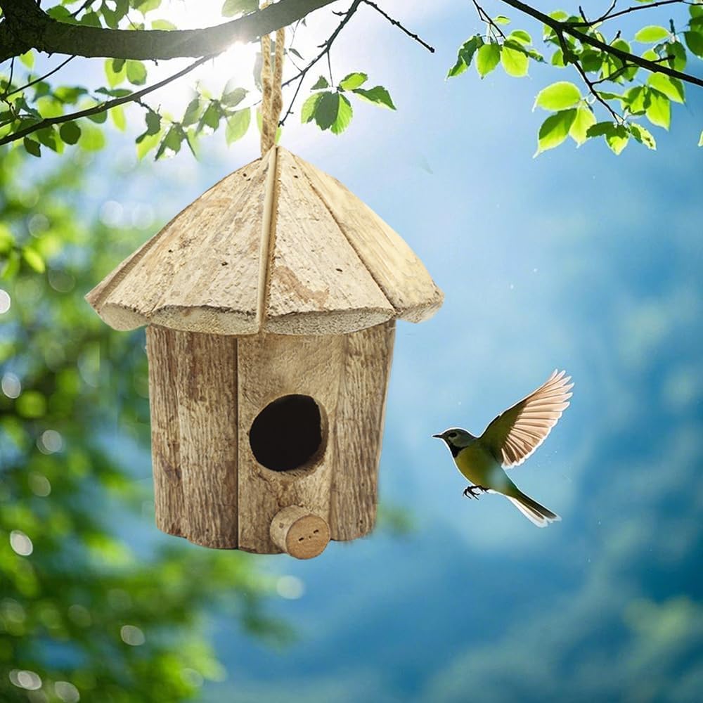 Wooden Birdhouses for Outside, Hanging Birdhouse, Cardinal Bird House Nesting Box, Natural Wood Bluebird Houses for Outdoors Finch Bluebird Cardinals, Garden Decoration