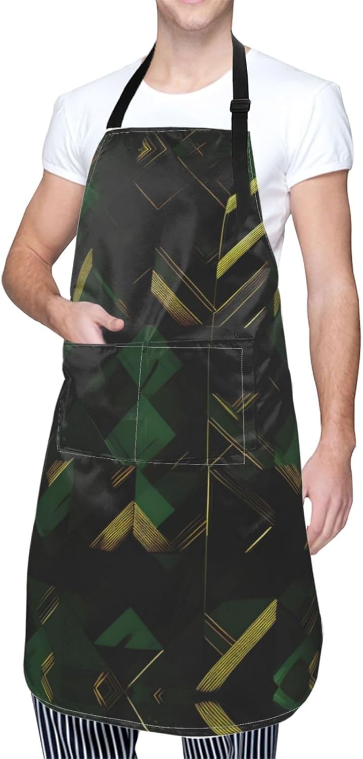 black green and gold geometric Print 28x33 In Adult Kitchen Apron with