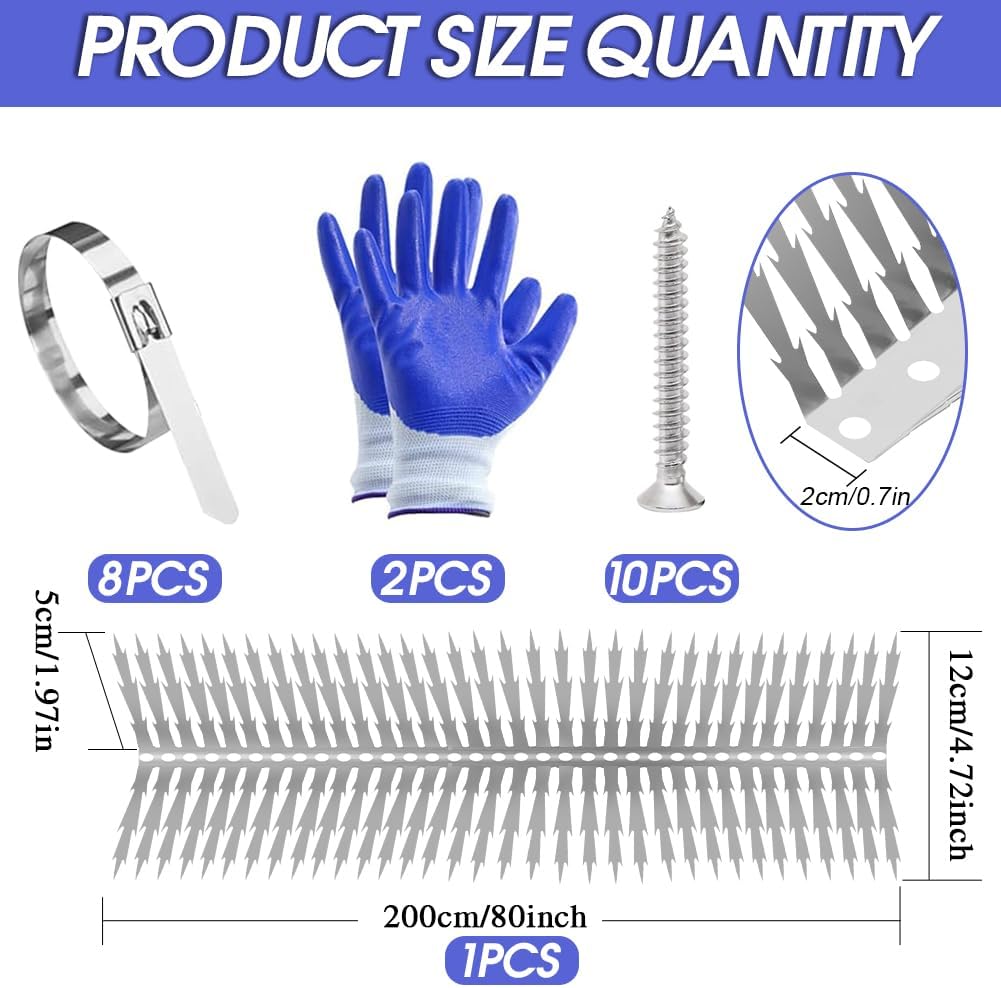 80 inches Bird deterrents for Outside and cat Spikes，Suitable for Pige