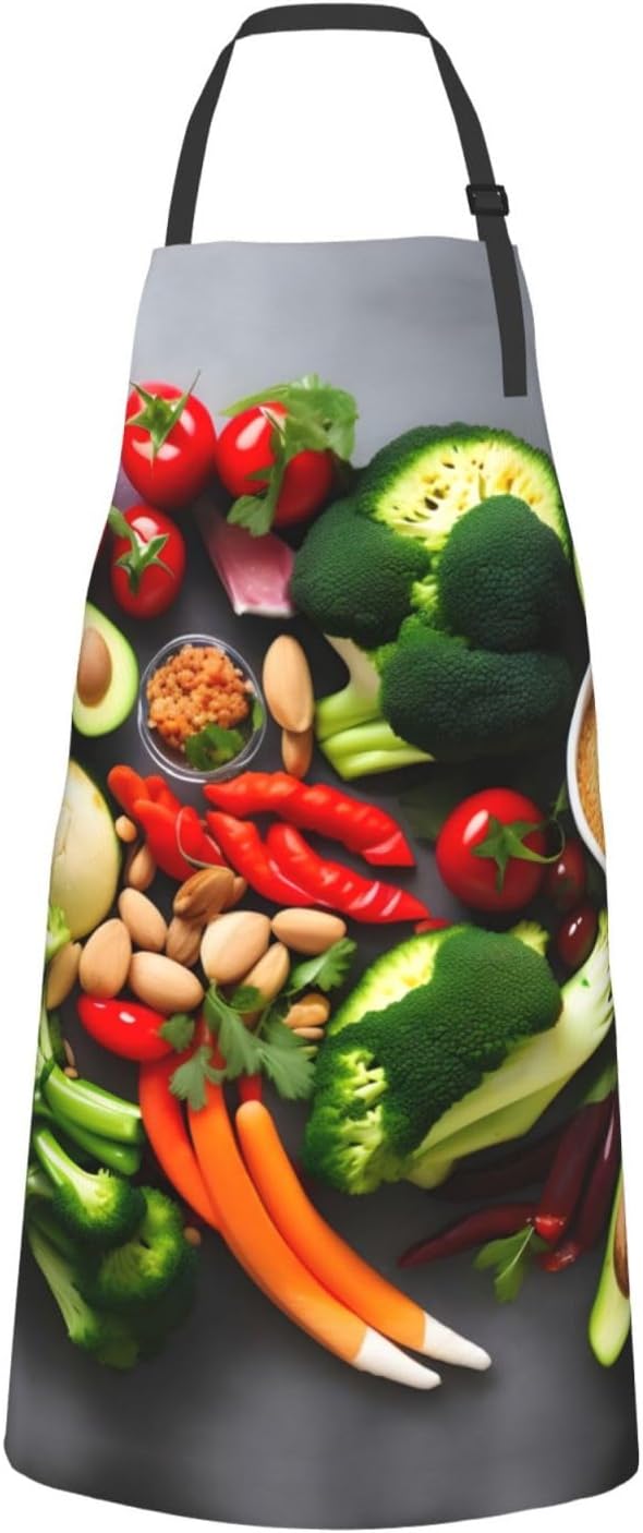 Healthy Food Print 28x33 In Adult Kitchen Apron with Pockets Versatile Chef Smock for Cooking Baking