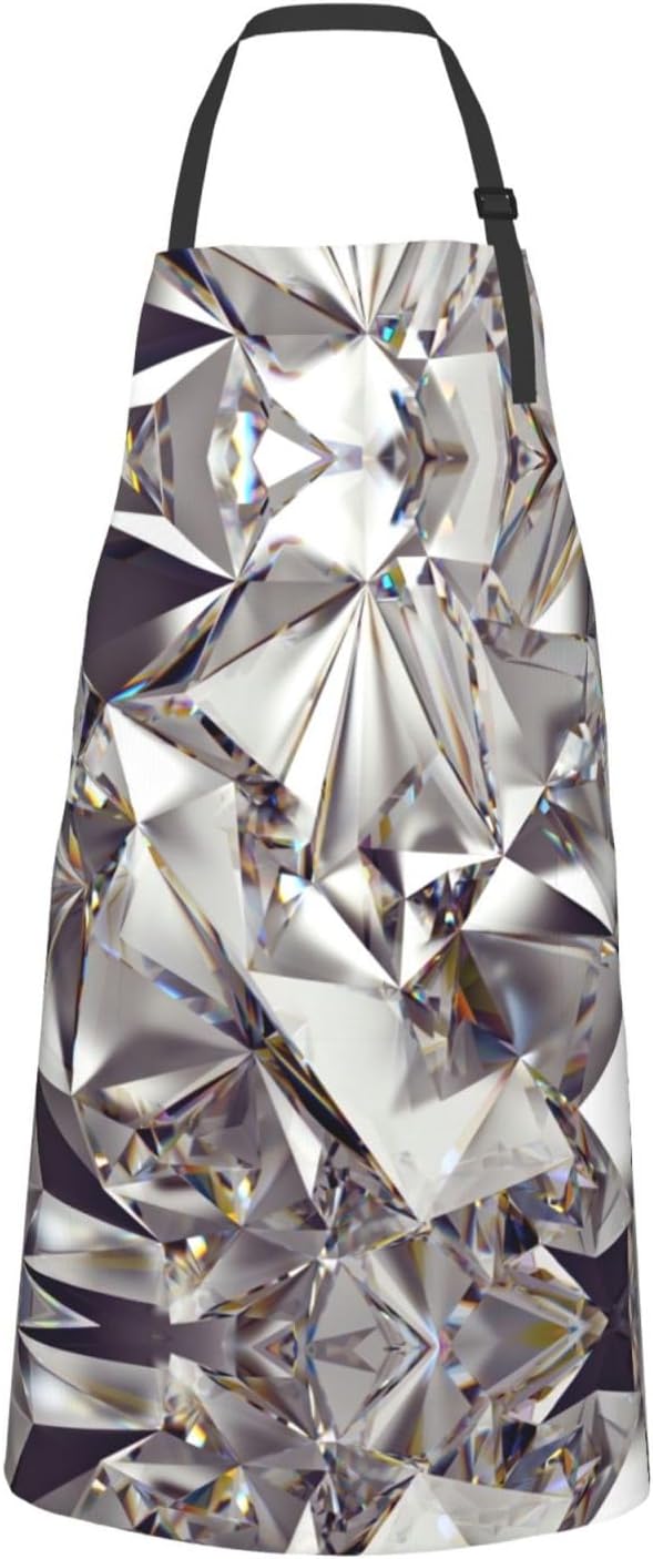 Glitter Abstract Diamond Crystal Pattern Print 28x33 In Adult Kitchen Apron with Pockets Versatile Chef Smock for Cooking Baking