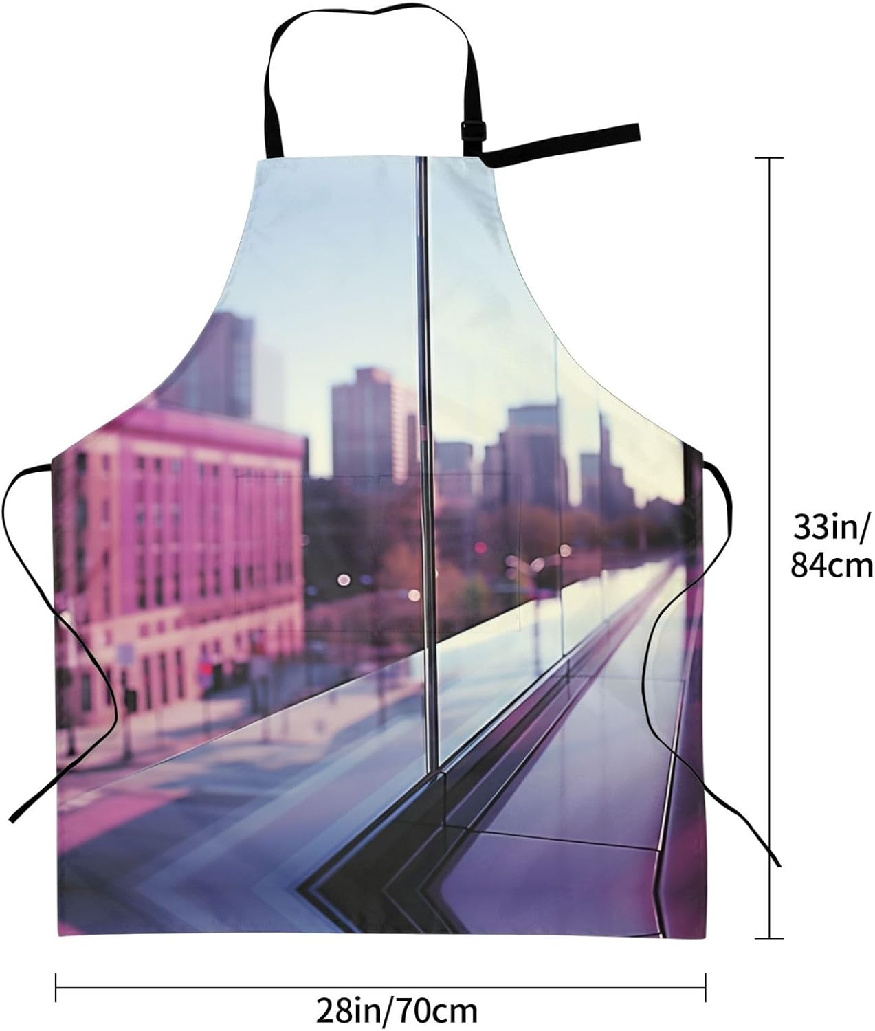 City Night Balcony Skyscrapers print Waterproof apron with pocket adjustable cooking apron for adult kitchen bibs to bake