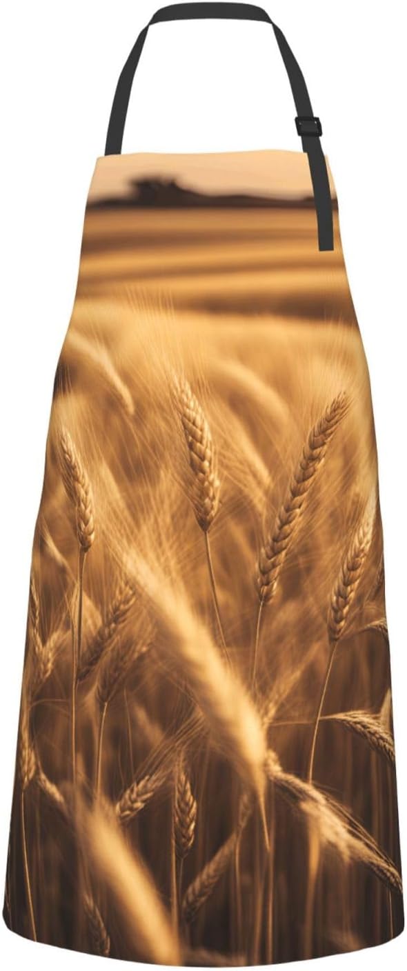 YANYU Wheat Field Print 28x33 In Kitchen Apron Stylish Chef Apron with Pockets for Cooking Baking Painting