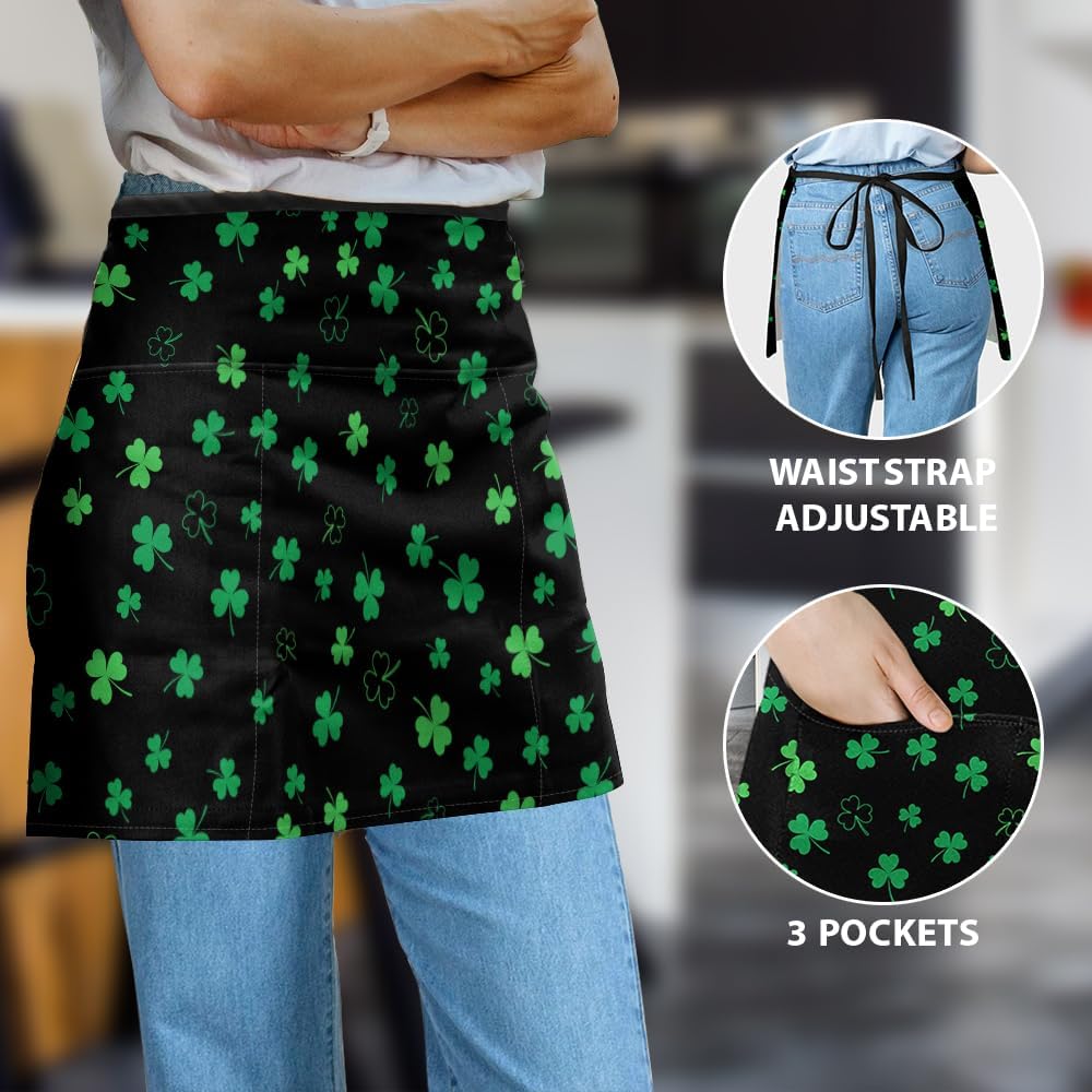 WIRESTER Unisex Waitress Apron for Servers, Half Waist Apron With 3 Po
