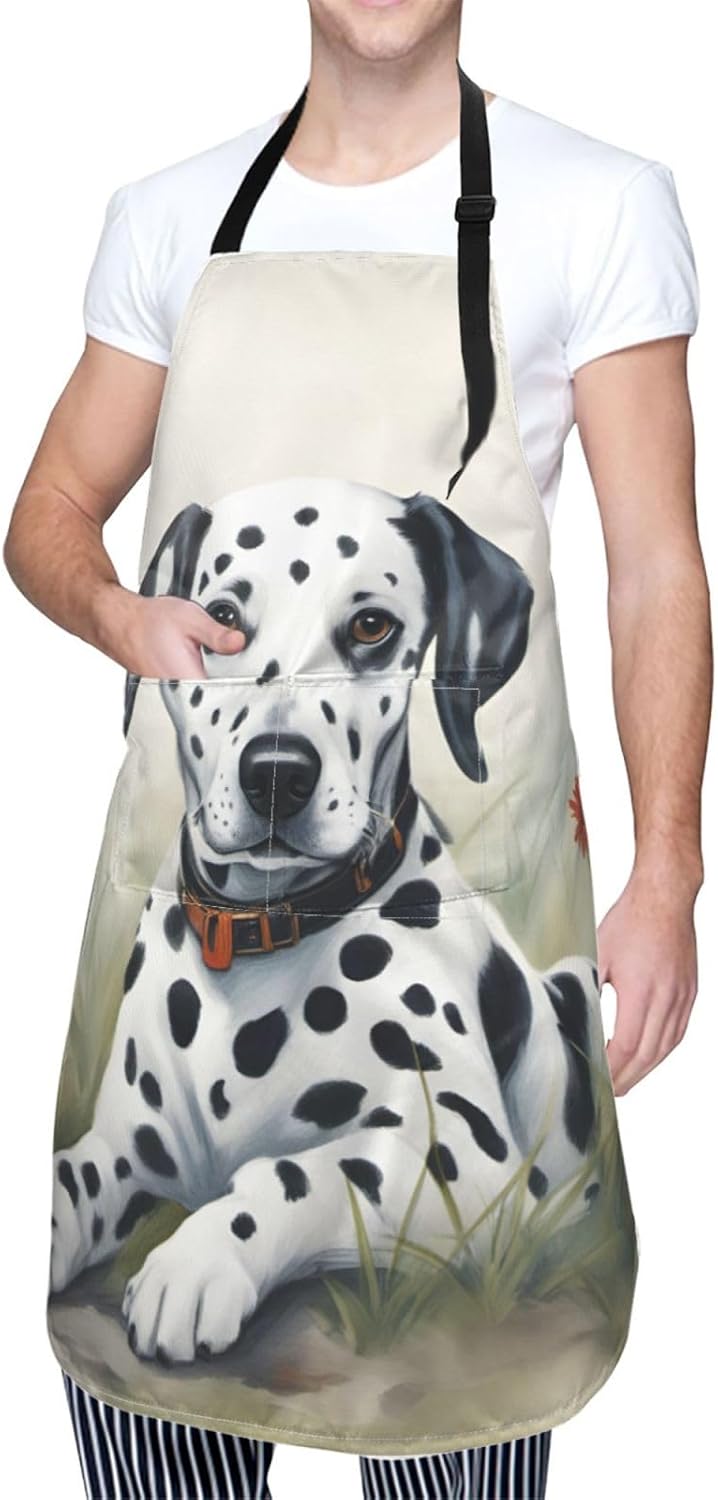 Dalmatian print Waterproof chef's apron with pocket apron for kitchen cooking baking barbecue and gardening
