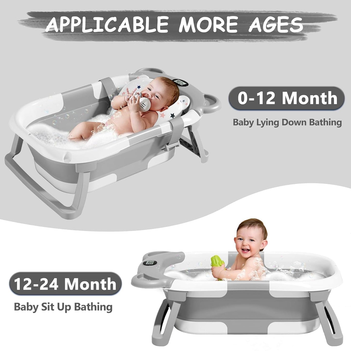 MoreFeel Collapsible Baby Bathtub for Newborn with Thermometer & 1 Hoo
